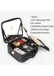 Professional Makeup Case With Lights Full Screen Mirror Cosmetic Storage Bag Fully loaded Portable Makeup Artist Brush Beauty Nail Tool Box Leather Travel Makeup Bag