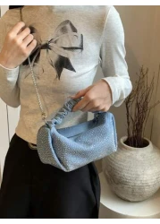 Glamorous Fashionable Solid Color Metal Chain With Rhinestone Decor Ruched Bag Perfect For Party Wedding Prom Dinner Banquet Matching With Wedding Dress Formal Dresses Prom Dress Birthday Dress Suitab