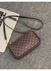 In 2024 The New Fashion Classic Joker Pu Waterproof Fabric Letter Pattern Printing Design Metal Chain Decoration Design Baguette Bag Shoulder Bag Is Suitable For Shopping