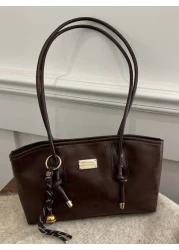 1pc Pu Solid Color Bowling Bag Large Capacity Tote Bag New Fashion Vintage Shoulder Bag Quilted Zipper Closure Suitable For Women Daily Use