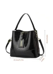 حقيبة يد بملمس حجري قطعة واحدة، جديد لعام 2024 ذات سعة كبيرة وأقسام متعددة، حقيبة دلو من البولي يوريثان اللامع ع