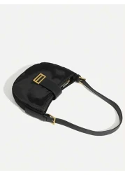 New Fashion Large Capacity Day Lock Multi Function Adjustable Armpit Bag High End Plain Zip Pocket Anti Theft Inner Pouch Black Nylon Baguette Bag For Office College Student Daily Use