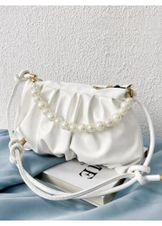 Argyle Princess Faux Pearl Rhinestone Pearl Chain Decor Minimalist Pearls Decor Ruched Bag For Party Wedding Prom And Dinner Lipsticks Women s Pearl BagMinimalist Fashion