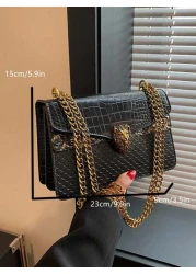 Crocodile Print Women s Retro Chain Small Square Bag Fashionable Versatile Shoulder Crossbody Bag 23 15 9cm Bag For Women Elegant