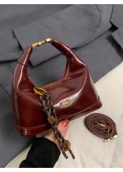 New Fashion Joker Solid Color Pu Waterproof Fabric Letter Pattern Decoration Design Zipper Opening And Closing Handbags Square Bags Burgundy Bags With Pendant Decoration Design Can Be Slung Suitable F