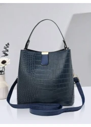 Large Capacity Lightweight Portable And Casual Fashionable Mini Crocodile Embossed Top Handle Bucket Bag Crocodile Embossed Bucket Bag Faux Leather Shoulder Bag Women s Fashion Bag