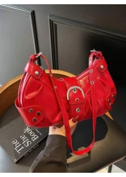 حقيبة هلالية بتصميم وقوام مصنوعة من جلد البولي يوريثان بنمط أزياء كاجوال وبسيطة وعملي