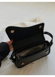 Minimalist Flap Square Bag Simple Solid Color Flap Underarm Bag PU Leather Textured Bag Purse Fashion Versatile Bag