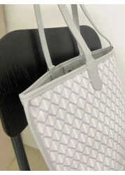 White Fashion Simple Classic Retro Leather Diamond Check Pattern Handbag Casual Women Tote Bag Shoulder Bag Exquisite PU Material Suitable for Parties Work Travel School Shopping Gifts