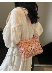 Handwoven Small Crossbody Bag For Women New Woven Shoulder Bag Niche Beach Casual Versatile Square Small Envelope Bag Fashion Crossbody Bag For Holiday Beach