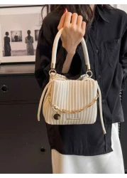 Mini Pleated Bucket Bag With Chain Decor