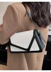 1pc Fashionable Color Block Crocodile Pattern Diamond Checkered Flap Zipper Vintage Simple Shoulder Bag Ideal For Daily Use