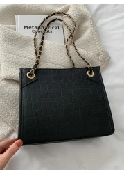 Lightweight Business Casual Crocodile Embossed Chain Square Bag For Teen Girls Women College Students Rookies White collar Workers Perfect for Office Work Business Commute Best Work Bag for Women For