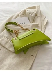 حقيبة كتف بسلسلة ذات شكل فريد ولون أخضر جذاب