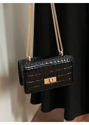 Faux Leather Solid Crocodile Embossed Fashion Mini Chain Strap Shoulder Bag