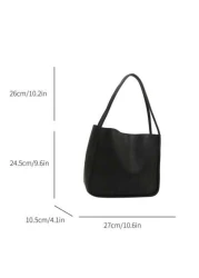1 Pc Retro Plain Soft Surface Large Capacity Shoulder Bucket Bag Suitable For Women s Daily Casual Commuting Use Minimalist Style Women Bag