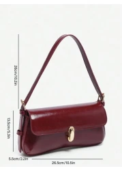 Women Retro Faux Leather Crossbody Baguette Bag With Buckle Decoration Suitable For Date Outing Party