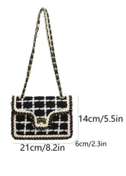 New Simple And Fashionable Black And White Plaid Woolen Single Shoulder Crossbody Small Square Bag Suitable For Women s Vacation Travel Daily Use Dating Gifts