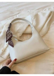 حقيبة كتف تحت الذراع بيج موحدة اللون مع وشاح متضمن، قطعة واحدة