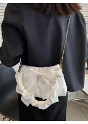 Lightweight Business Casual Bow Decor Ruched Bag For Teen Girls Women College Students Rookies White Collar Workers Perfect For Office College Work Business Commute Outdoors Travel Outings Perfect Val