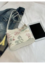 Bohemian Embroidered Women s Handbag Large Capacity Shoulder Bag Chinese Style Large Capacity Canvas Storage With Landscape Retro Pattern Multi Functional Commuter Bag Essential For Daily Work Travel