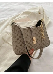 1 قطعة سحاب مزين بقفل معدني، بنمط زهري أنيق ومتعدد الاستخدامات، حقيبة كتف كاجوال مناسبة للاستخدام اليومي للنس