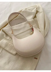 قطعة واحدة حقيبة هلال إبط ذات لون أحادي من البولي يوريثان مع إغلاق سوستة، حقيبة كتف عمل مكتبي عتيقة عصرية، حقي