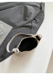 1pc Beige Vintage Floral PU Leather Tote Bag With Metal Hardware Decor Shoulder Bag For Ladies