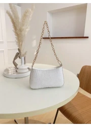 حقيبة كتف نسائية صغيرة ذات ملمس بشرة التمساح مع سلسلة