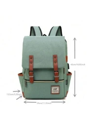 Korean Style Campus Travel Backpack With Vintage British Style Multi Functional Laptop Bag Dual Shoulder Leather Strap Decoration Rucksack Summer College Bag Dad School Bag Freshman Fashionable Casual