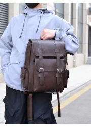 14 7inch Laptop Backpack Large Capacity Rucksack For School Teenagers Boys Men PU Leather Backpacks Male Schoolbag With Zippers High Quality