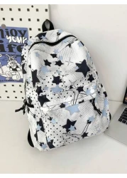  Overall Tailoring Random Pattern Placement 1pc 31cm 13cm 43cm Fashionable Star Pattern Large Capacity Nylon Backpack Versatile For Men Suitable For Daily Use Work School For Elementary Middle And Col