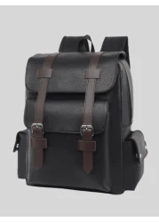 Large Laptop Backpack Men PU Leather Backpacks Male Teenagers Boys Black Schoolbag