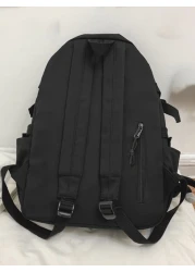 Men Release Buckle Decor Multi Compartment Backpack Schoolbag School Casual Backpack Solid Color Black Backpack For Sport Lightweight With Adjustable Strap Book Bag Large Capacity Winter Zipper Bag La