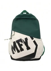 New Color Blocking Backpack For Men 15 Inch Laptop Bag 20l Capacity With Letter Print Suitable For Students Vacation School Carry On Polyester Green Personalized Gifts Practical Extra Large School Bac