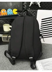 Men s Black Graphic Print Flap Large Capacity Travel Backpack Middle School Student Campus Bag Boys Rucksack