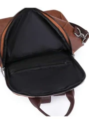 Fashionable Backpack Retro Korean Style Large Capacity Casual Faux Leather Adjustable Shoulder Strap Zipper Closure Polyester Lining Embroidered Line Details For Daily Commute