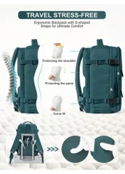 Large Capacity Carry On Backpack Waterproof Nylon Fabric Travel Backpack For Women Business Laptop Backpack Schoolbag For College Lightweight Short Distance Business Trip Duffel Bag With Shoe Compartm