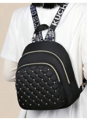 Diamond Check Embroidered Thread Rivet Backpack New Fashion Travel Bag Leisure Large Capacity Backpack Zipper Direction Random Christmas Men Bag Vacation Travel Essentials Dad Gifts School Bag Travel