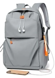 1pc Grey Oxford Cloth Large Capacity Backpack Men s Commuter Laptop Bag Business Casual College Student Backpack Waterproof Travel Bag With USB Charging Port Headphone Hole Multi Pocket Design To Fit