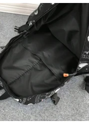 1 قطعة حقيبة ظهر منسوجة بطبعة الفضاء والرسائل ، سحاب إغلاق ، حقيبة كاجوال عصرية للمدرسة، تناسب الجنسين