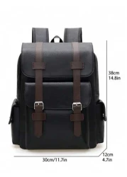 Men s Fashionable Casual Simple Contrast Color PU Multi Pocket Flap Large Capacity Backpack Versatile Backpack Suitable For Business School And Shopping
