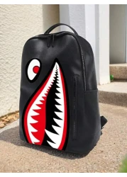 peach tree Waterproof Large Capacity Shark Print Backpack Suitable For School Laptop Travel Casual Business Fitness Outdoor Hiking Multi Function Fashion Gift For Men Boyfriend Vintage