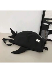 1 حقيبة ظهر رجالية بشكل سمكة القرش من النايلون الأسود، سعة كبيرة، حقيبة مدرسية للطلاب، ذات تصميم كرتوني جذاب و