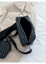 Advanced Retro Letter Printed Men s Diagonal Shoulder Bag Two Piece Mini Crossbody Bag Square Bag Mini With Coin Case Water Proof With Adjustable Strap Multi Functional Outdoor Vacation Vintage Leathe