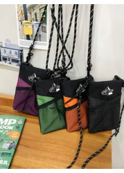 حقيبة كتف رجالية بجيب شبكي، جراب هاتف كاجوال، تصميم ثقوب شبكية، حقيبة ذكية متعددة الاستخدامات للرجال