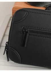 peach tree 1pc Fashionable Solid Color Mini Box Shoulder Bag PU Leather Casual Asymmetrical Neck Messenger Bag Peach Tree Minimalist Solid Color Men Crossbody Bag Geometric Square Box Waterproof Trave