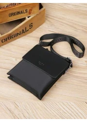 saroxi 1pc Fashion New Men Shoulder Bag Crossbody Bag Multi Layer Slim High End Black Outdoor Men s Sling Bag Male Side Pocket Square Pack Multifunctional Scratch Resistant Suitable For Commuting PU L