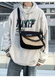 peach tree 1pc Men s Messenger Bag Bicolor Patchwork Letter Chain Decor Shoulder Bag Casual Nylon Waterproof Mini Crossbody Bag Suitable For Daily Use Halloween Christmas Gift For Boyfriend Student Ou