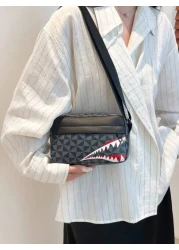 Fashionable Men s Casual Plaid Shoulder Sports Sling Bag Personality Small Square Men s Bag Business Personality Shark Mouth Anime Luxury Bags